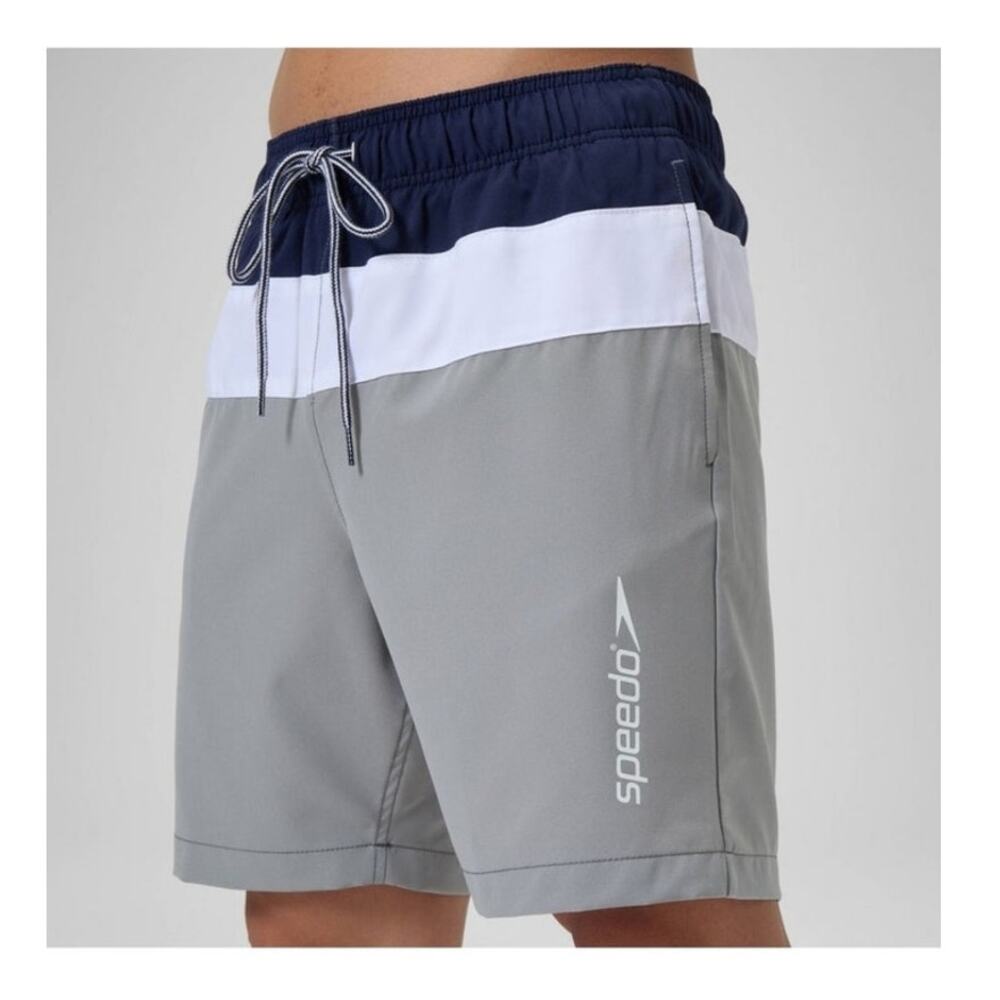 Speedo Men's Color Block Volley Swim Shorts Size Medium Navy White & Gray